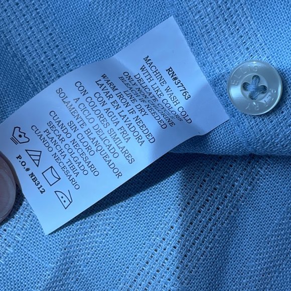 Perry Ellis Linen Cotton NEW short sleeve shirt button pockets blue notched M - Picture 5 of 7